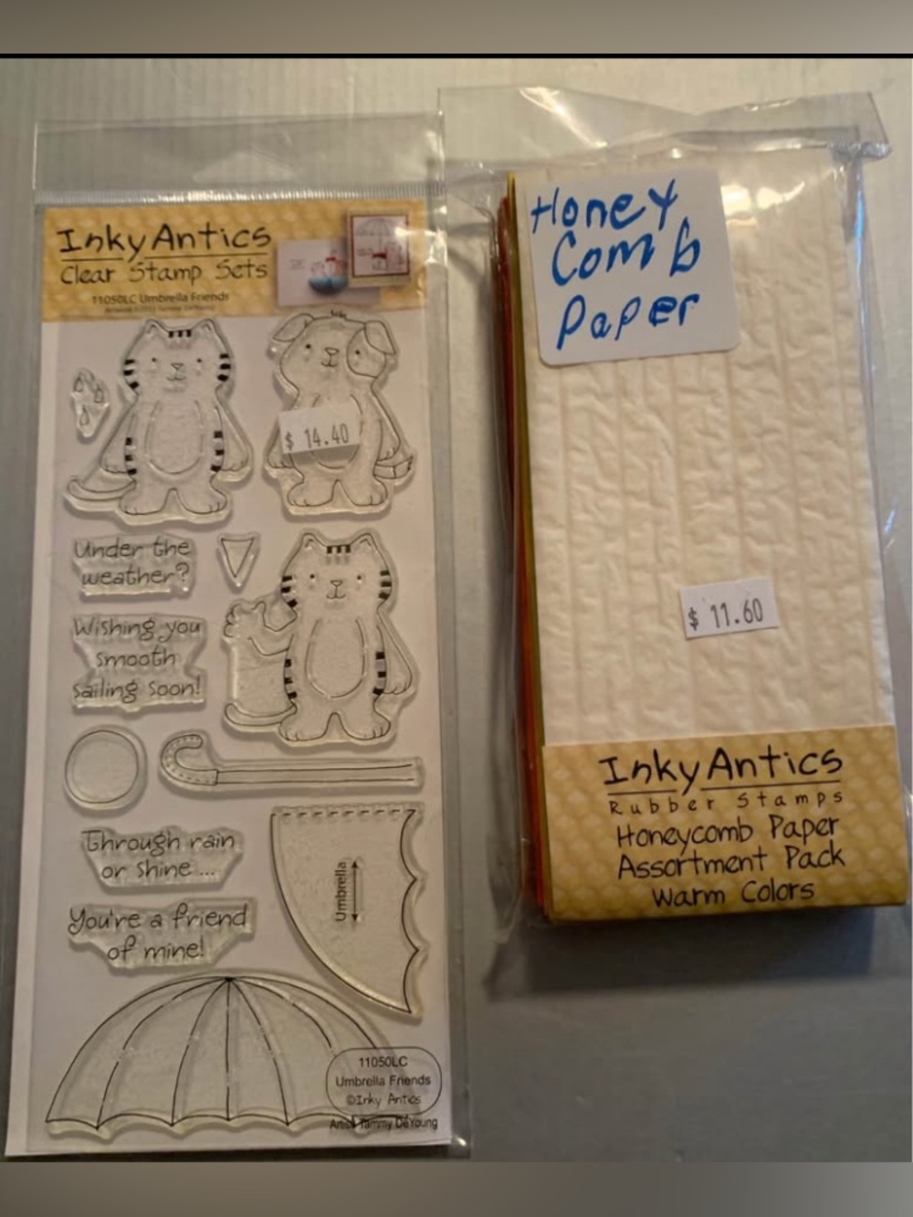 InkyAntics “Umbrella Friends” Clear Stamp Set & Honeycomb Paper set